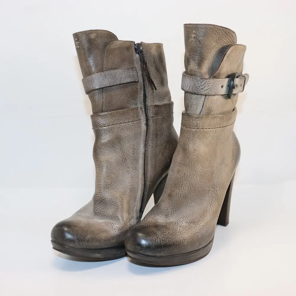 Henry Beguelin Italian Leather Ankle‎ Boots Taupe Distressed 37 (US6-6.5)